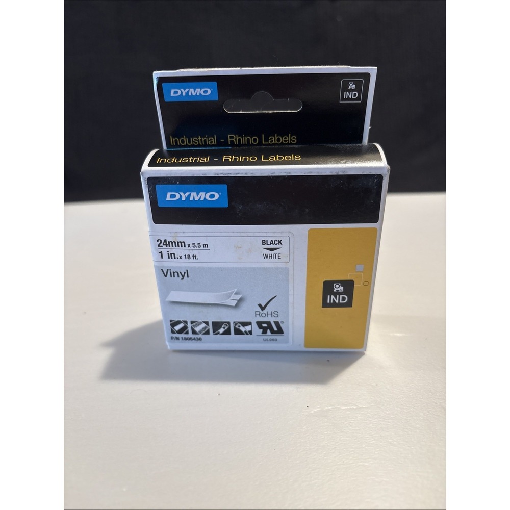 Dymo 1805430 Rhino Industrial Vinyl Label Tape 1in x 18ft Black on White